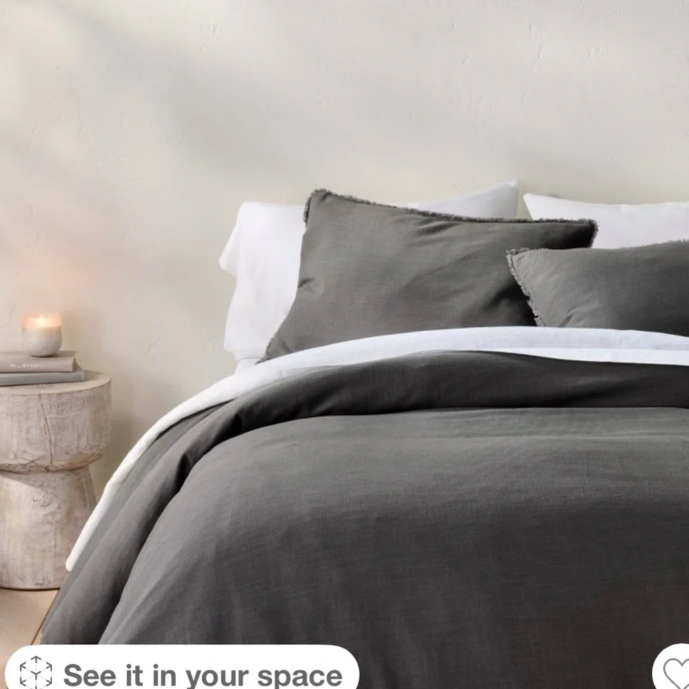 Casaluna Full/Queen Heavyweight Linen Blend Duvet Cover & Sham Set Dark Gray